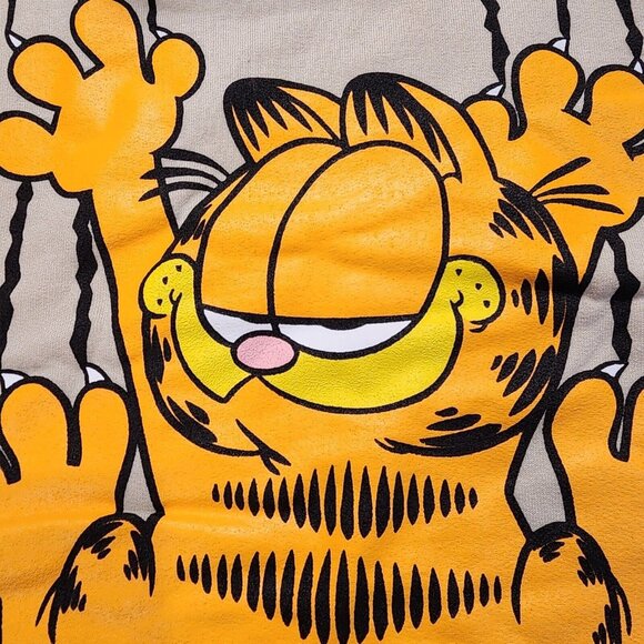 Garfield Nickelodeon Scratching Claws Hanging On Hoodie Sweatshirt Beige Size L - Picture 10 of 10